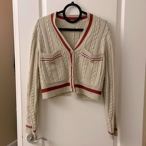 Cable Knit Stripped Pattern Cardigan